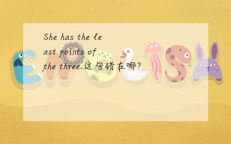 She has the least points of the three.这句错在哪?