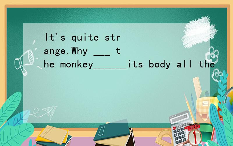 It's quite strange.Why ___ the monkey______its body all the